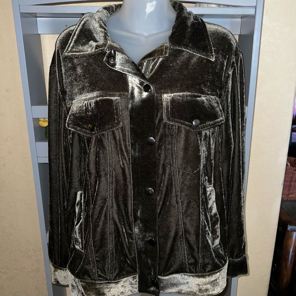 Impressions Olive Velvet Button-up Jacket